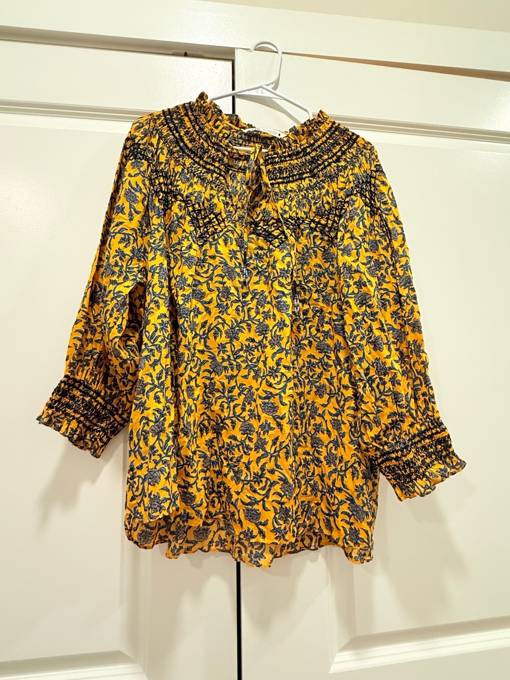 ZARA Mustard Yellow Floral Smocked Embroidered Peasant Blouse Top🤩 - Picture 8 of 9